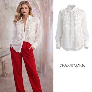 Zimmermann Tama Filigree Linen & Silk Button-Up Shirt